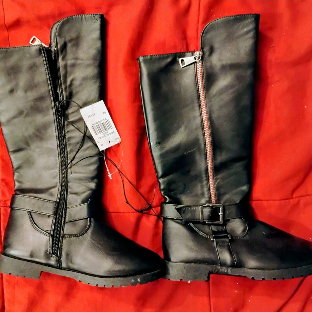 Girl's Pleather Black Boots
